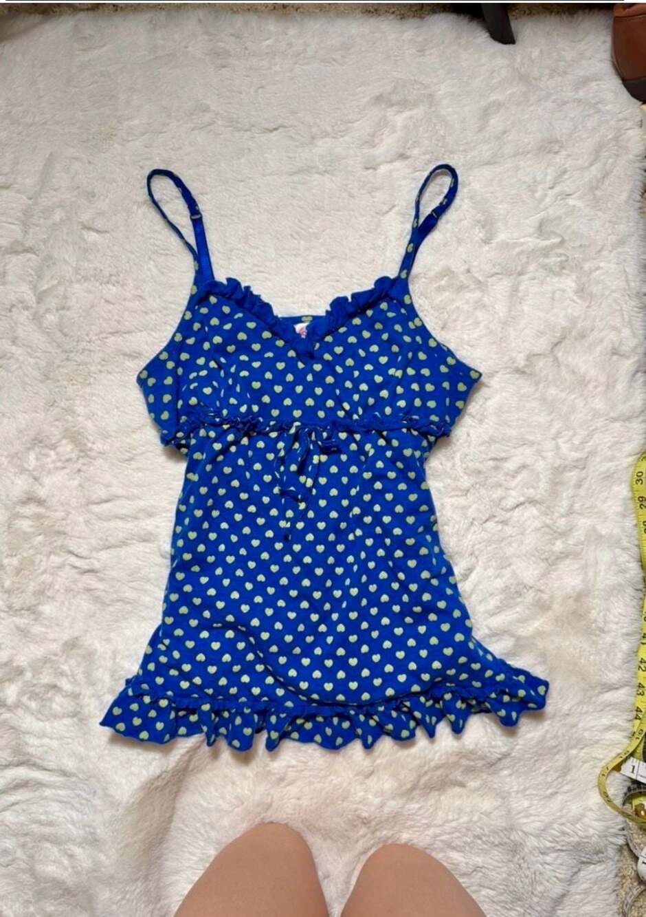 SO Intimates Blue Heart Ruffle Babydoll top